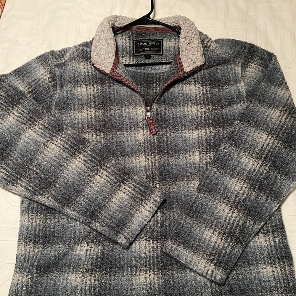 True Grit Gray Plaid Jacket with Cream Collar